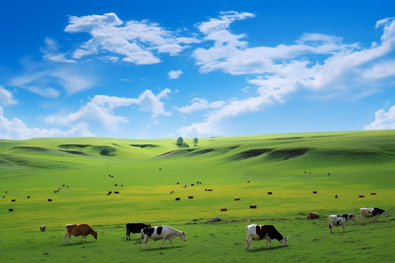 风吹草低见牛羊蓝天白云草原牛羊成群,高清,摄影图,摄影图片,图片大全,摄影图免费下载